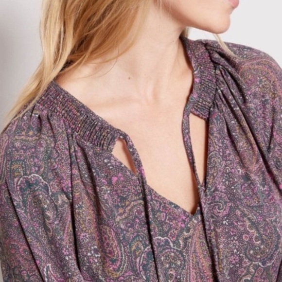 Evereve Kyra Paisley Smocked Blouse Green Pink XL - Picture 2 of 6